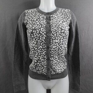 Womens Cardigan Sweater XS Gray Leopard Preppy Academia Cozy Soft Girl Y2K Retro